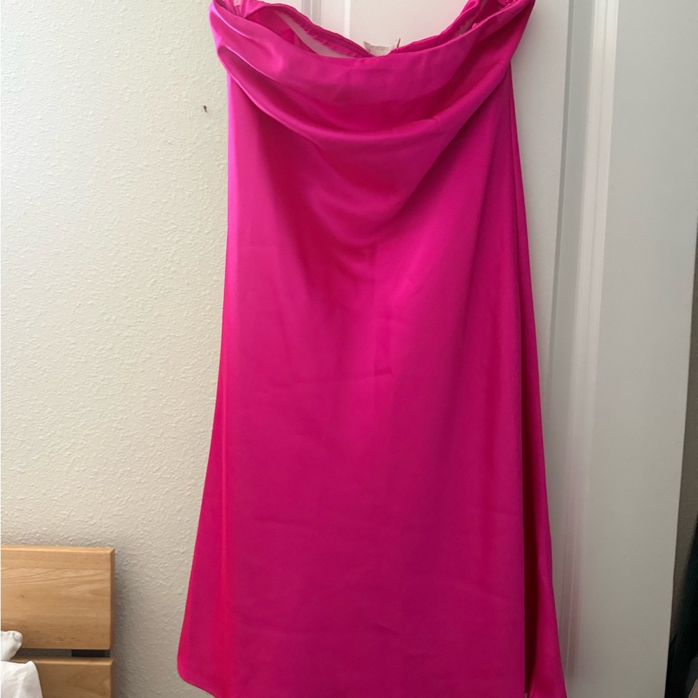 audrey Strapless Cowl Neck Dress in Hot Pink